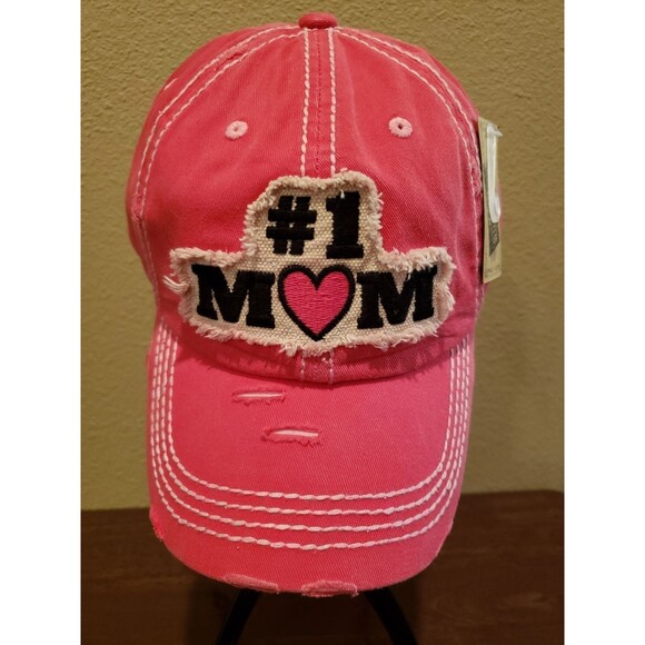 #1 MOM Baseball Cap Distressed Red Coral NWT - Picture 10 of 12